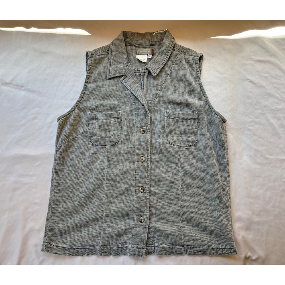 The Territory Ahead Womens Grey Textured Cotton Button Up Sleeveless Top Large